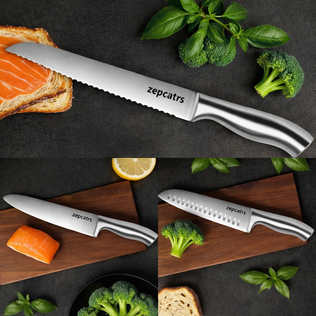 Premium 15-Piece  Stainless Steel Knife Set with Wooden Block & Built-in Sharpener, Chef Kitchen Knife Block Set with Steak Knives and Scissors – 4.9 ★★★★★