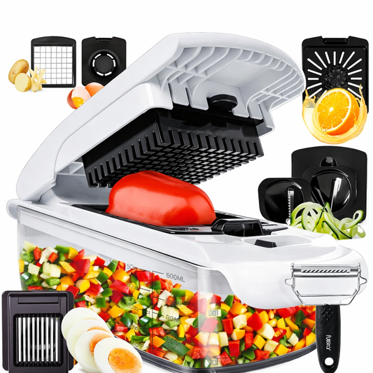 All-in-One 12 Blade Vegetable Chopper & Mandoline Slicer with Container, Spiralizer, Dicer, Grater & Egg Slicer – Multifunction Kitchen Cutter ★★★★★ 4.8