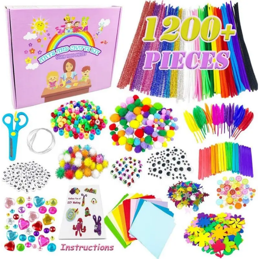 Kids Arts and Crafts Supplies Kit 1200+ Pieces DIY Craft Set for Kids | Creative Art & Craft Making Kit with Pipe Cleaners, Pom Poms, Beads & Stickers | Educational DIY Activity Box for Boys & Girls ★★★★☆ 4.4