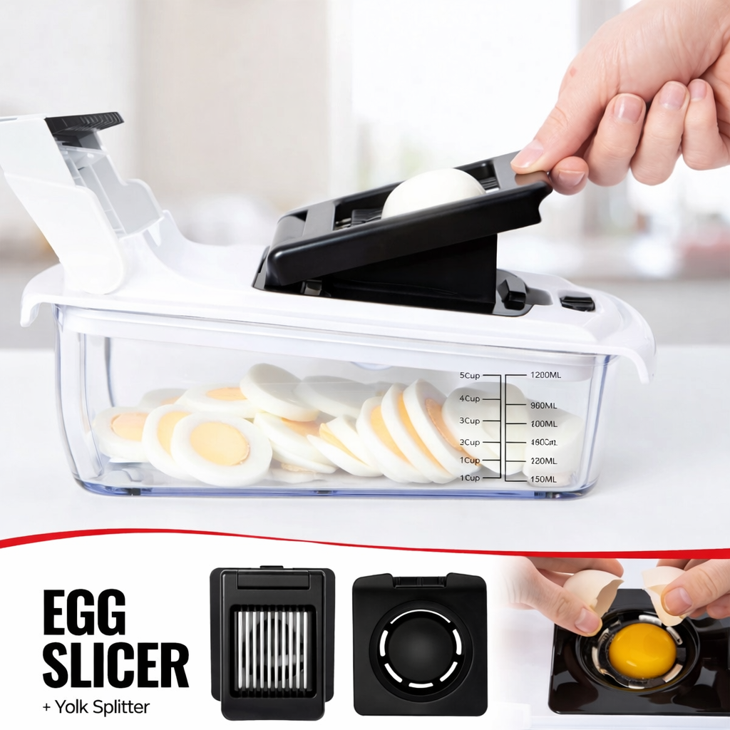 All-in-One 12 Blade Vegetable Chopper & Mandoline Slicer with Container, Spiralizer, Dicer, Grater & Egg Slicer – Multifunction Kitchen Cutter ★★★★★ 4.8