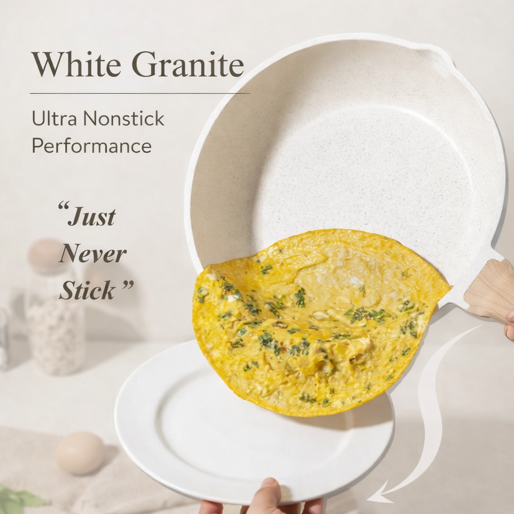 White Granite Nonstick Cookware Set (21-Piece) – Ultra Nonstick, PFOA Free, Durable & Easy Clean Kitchen Set ★★★★☆ 4.8 Rating