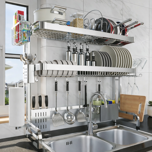 3-Tier Over Sink Dish Drying Rack – Adjustable Stainless Steel Kitchen Organizer with Large Capacity, Auto Drainage & Multi-Function Holders ★★★★★ 4.9