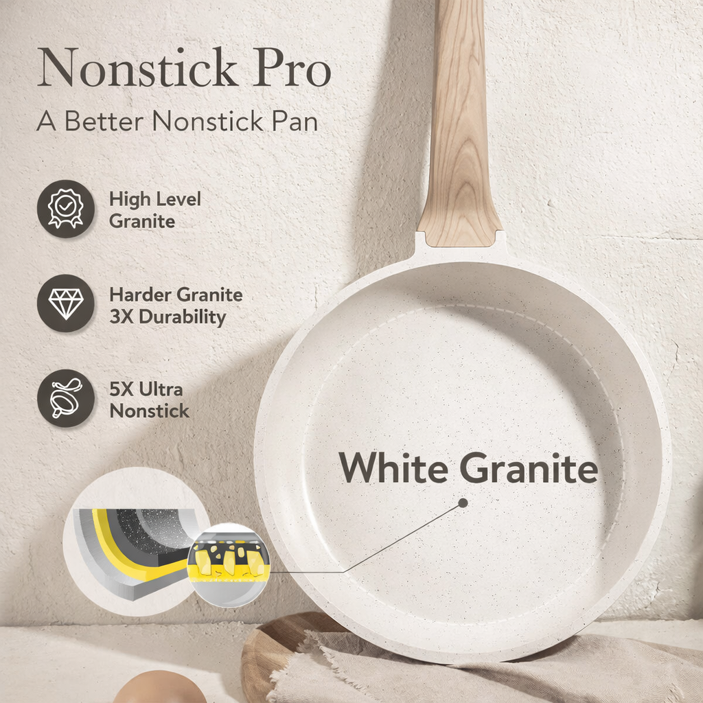 White Granite Nonstick Cookware Set (21-Piece) – Ultra Nonstick, PFOA Free, Durable & Easy Clean Kitchen Set ★★★★☆ 4.8 Rating