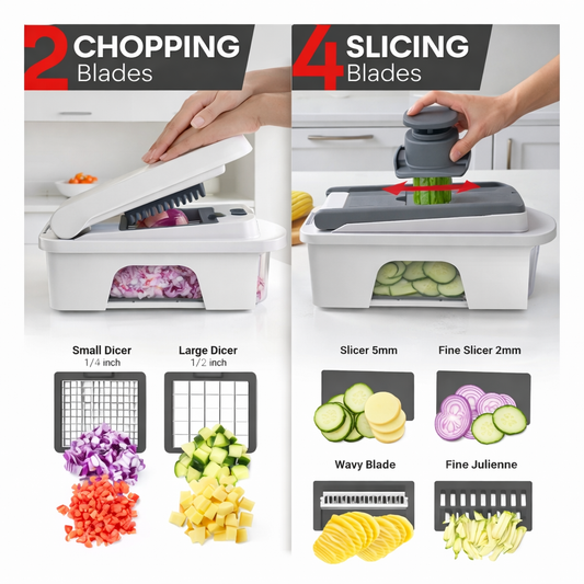 All-in-One 12 Blade Vegetable Chopper & Mandoline Slicer with Container, Spiralizer, Dicer, Grater & Egg Slicer – Multifunction Kitchen Cutter ★★★★★ 4.8