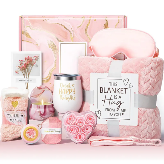 Luxury Self Care Gift Basket Set for Women – Spa Gift Box with Blanket, Candle, Tumbler, Eye Mask & Bath Essentials, Relaxing Birthday & Holiday Gift Set ★★★★☆ 4.5