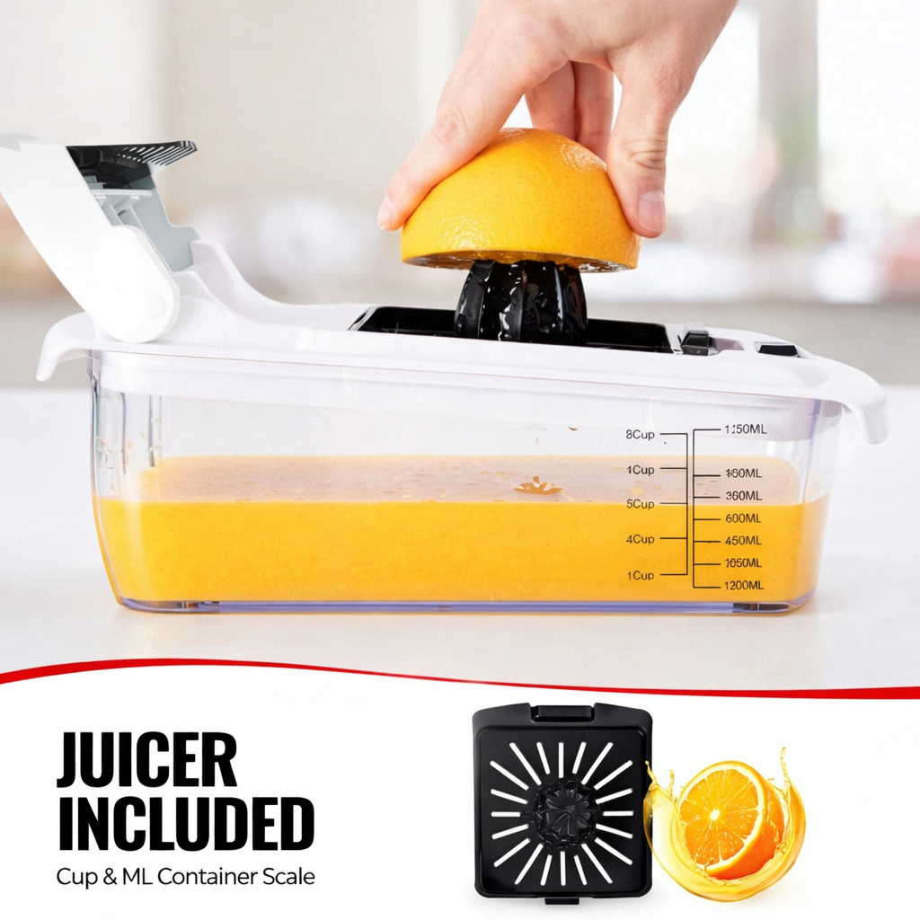 All-in-One 12 Blade Vegetable Chopper & Mandoline Slicer with Container, Spiralizer, Dicer, Grater & Egg Slicer – Multifunction Kitchen Cutter ★★★★★ 4.8