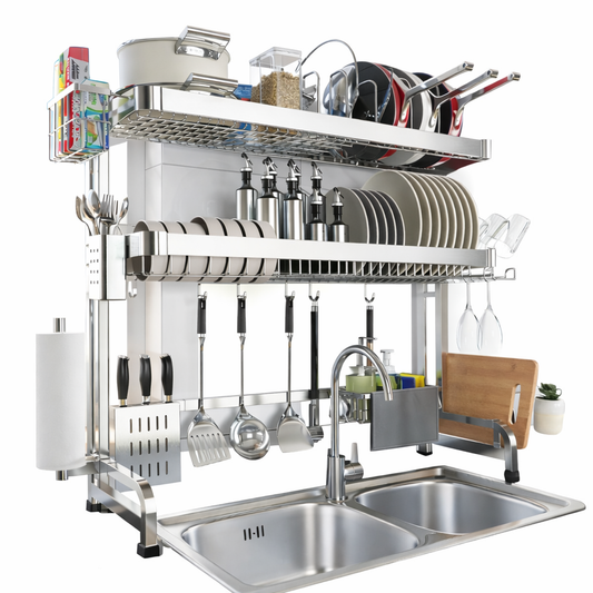 3-Tier Over Sink Dish Drying Rack – Adjustable Stainless Steel Kitchen Organizer with Large Capacity, Auto Drainage & Multi-Function Holders ★★★★★ 4.9