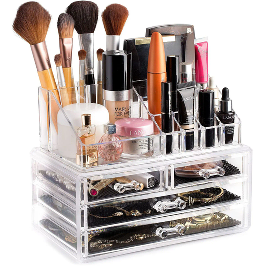 Acrylic Makeup Organizer with Drawers – Clear Cosmetic Storage Box for Makeup Brushes, Lipsticks, Skincare & Jewelry, Large Capacity Vanity Organizer ★★★★☆ 4.9